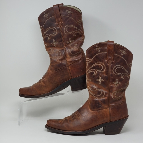 Ariat Brown Leather Cowgirl Western Boots Pull On Pointed 13625 Womens Size 7.5B - Picture 2 of 11